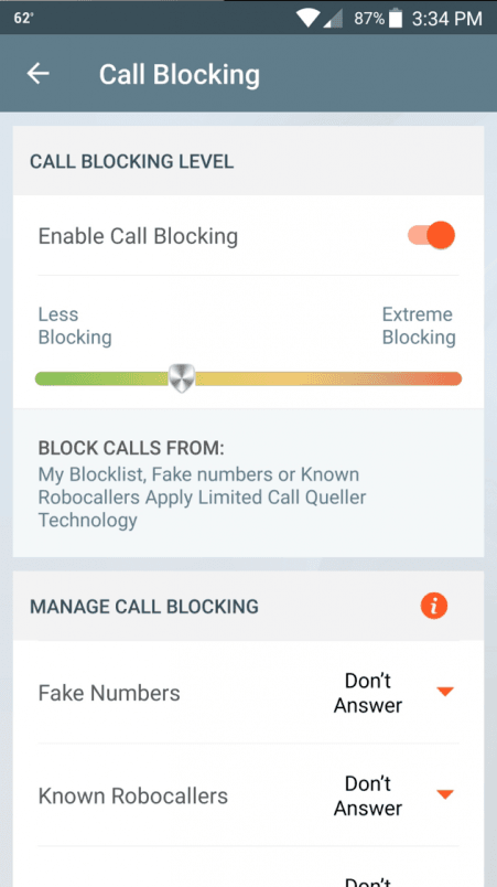 YouVOXX RoboCall Blocker settings screenshot