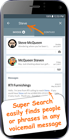 YouVOXX Voicemail to Text app search feature graphic